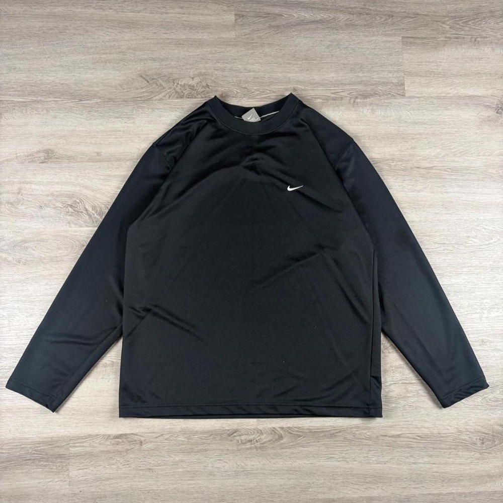 VTG Y2K Nike Men's Black Breathable Mesh Long Sleeve Crew Neck T-Shirt Size L